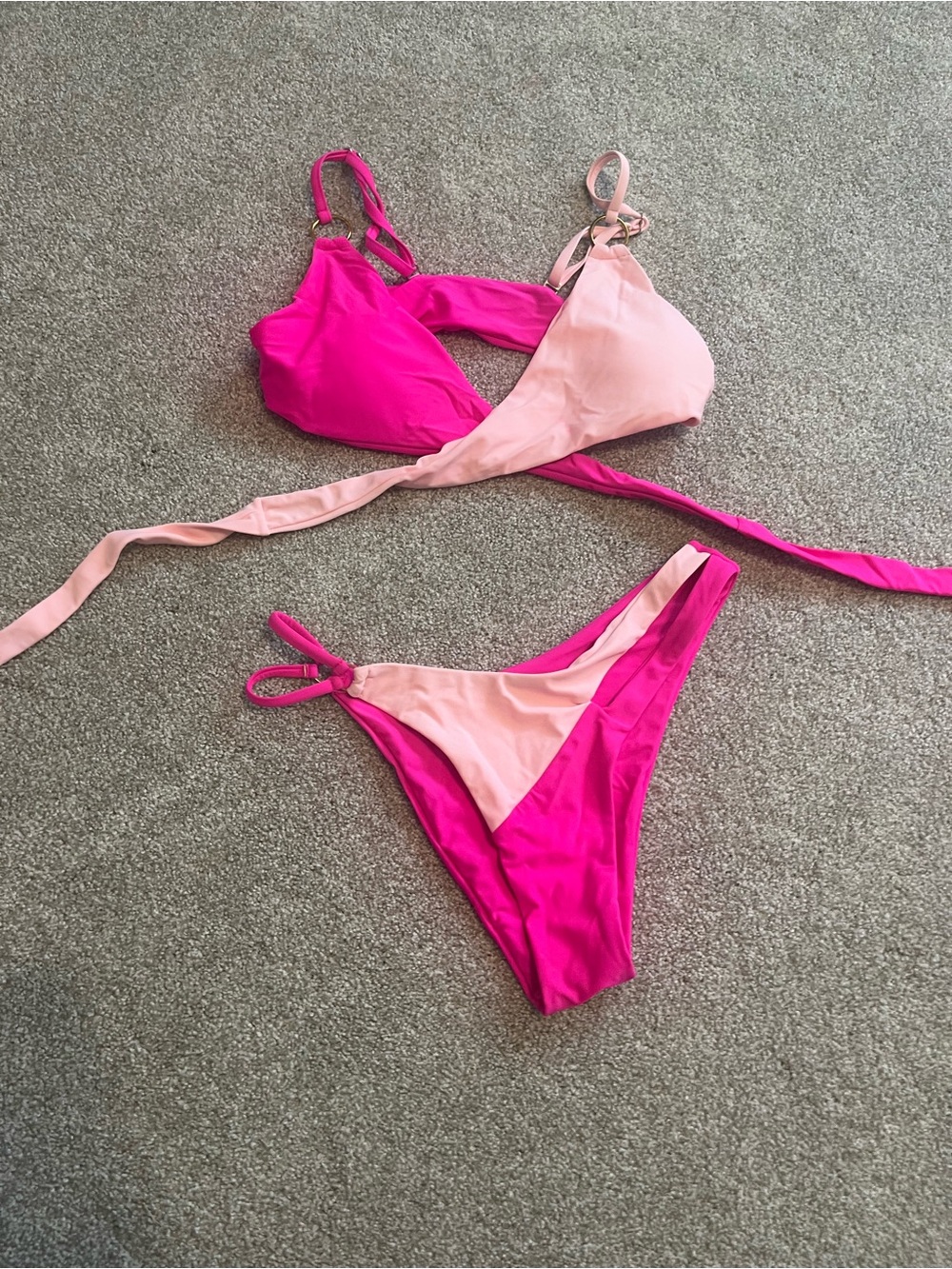Two-Tone Pink Triangle Bikini Set